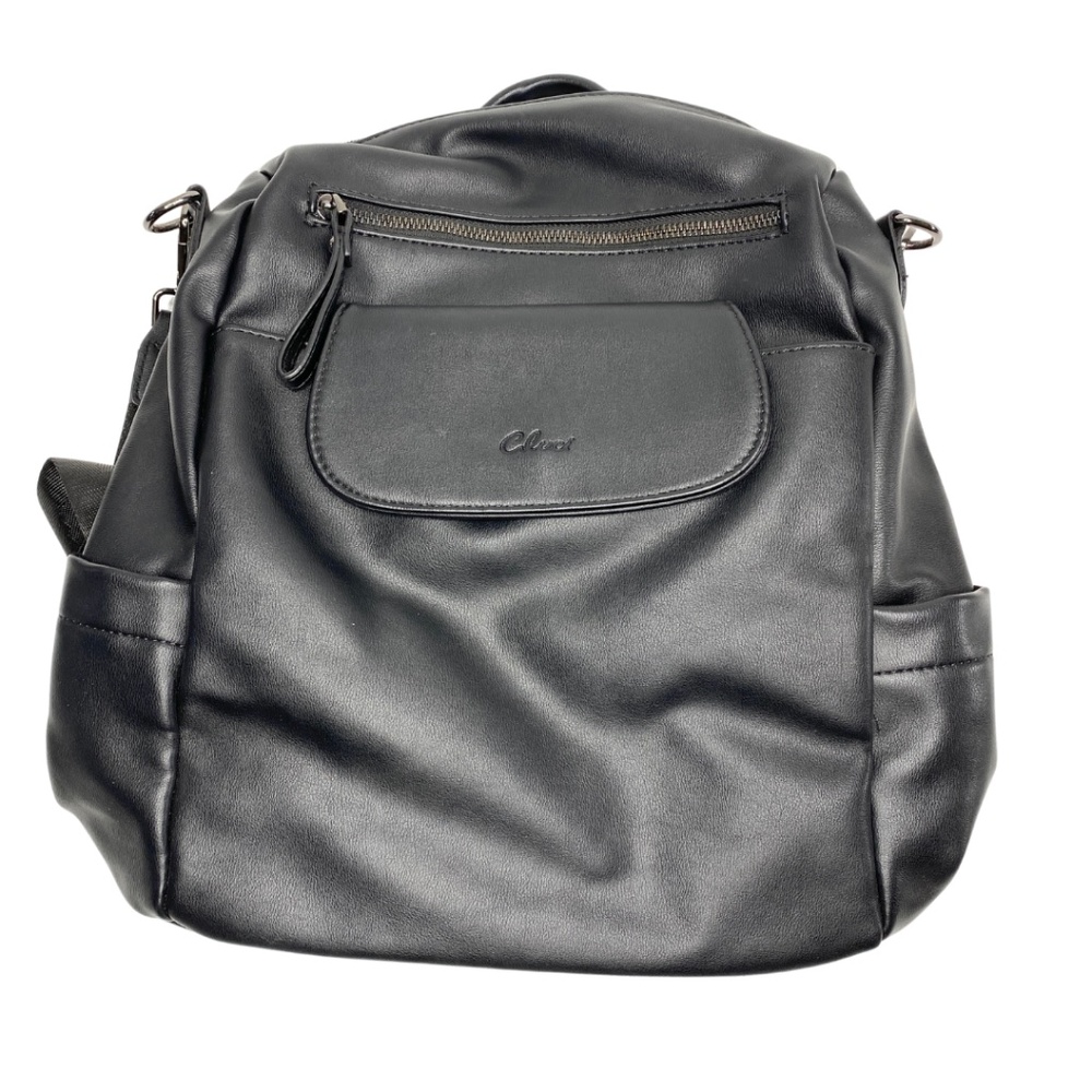 Gluci Backpack Diaper Bag Black Faux Leather Lots of Pockets Very Clean